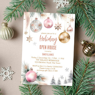 Holiday open house party boho metallic watercolor invitation
