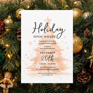 Holiday Open House Rose Gold Hand Painted Tree Invitation