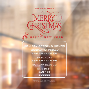 Holiday Opening Hours,Merry Christmas Window cling