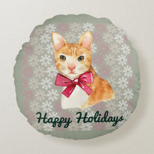 Holiday Orange Tabby Round Cushion