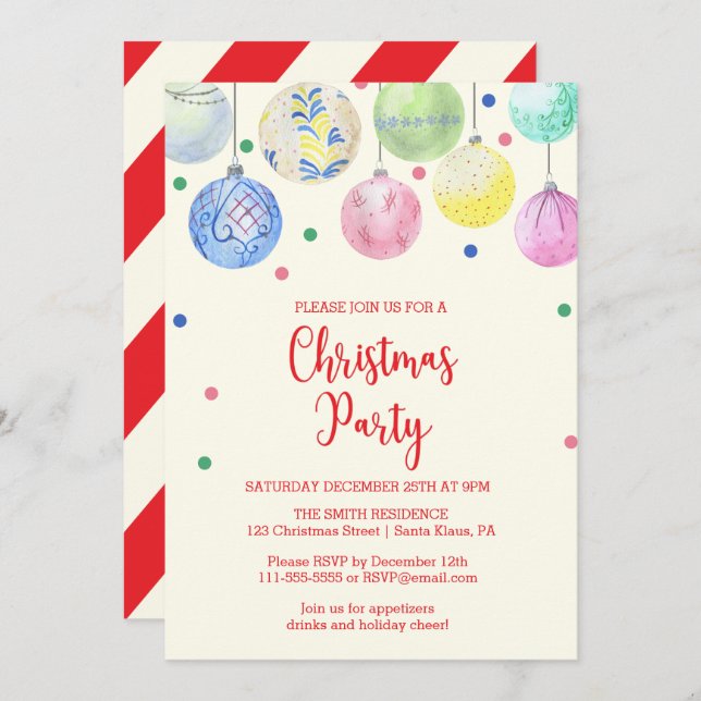 Holiday Ornament Christmas Party Invitation (Front/Back)