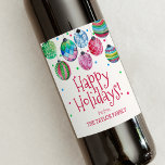 Holiday Ornament Christmas Wine Label<br><div class="desc">This holiday ornament christmas wine label makes the perfect festive holiday gift. The watercolor design features dangling colourful christmas baubles with red green and blue confetti. Personalise the label with your name.</div>