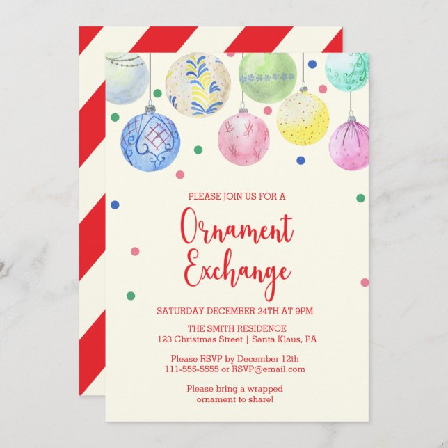 Holiday Ornament Exchange Party Invitation (Front/Back)