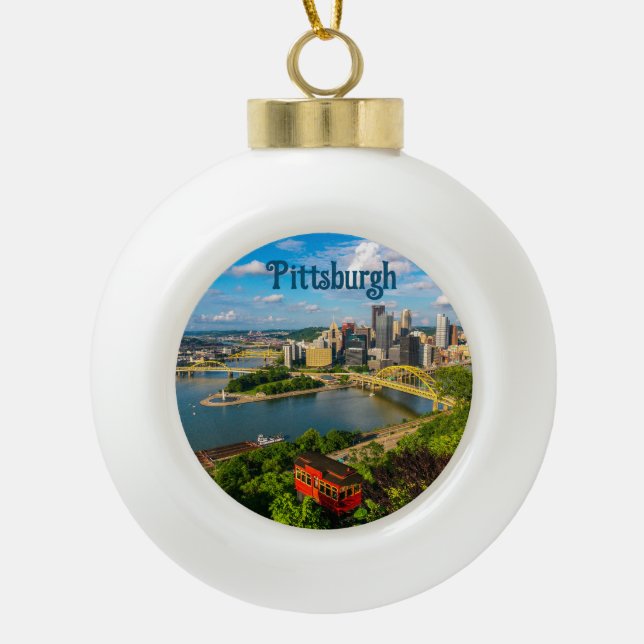 Holiday Ornament-- Great photo of Pittsburgh  Ceramic Ball Christmas Ornament (Front)