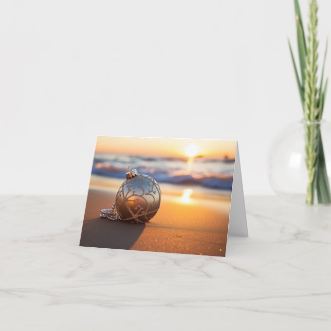 Holiday Ornament on the Beach at Sunrise Thank You Card (Front)