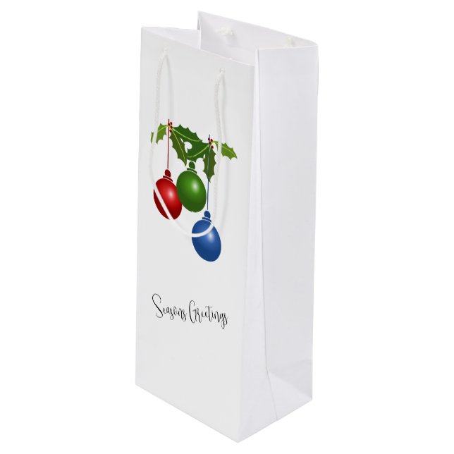 Holiday Ornaments And Holly Wine Gift Bag (Front Angled)