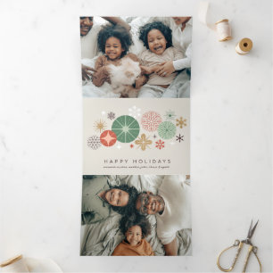 Holiday Ornaments and Stars Tri-Fold Holiday Card