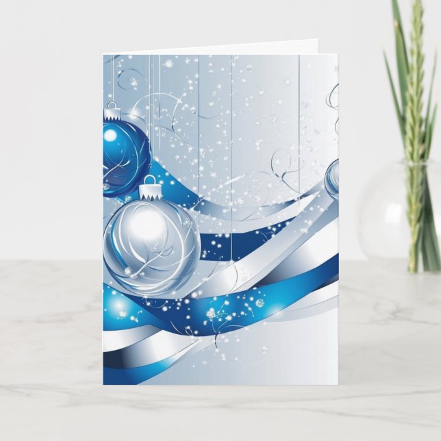  HOLIDAY ORNAMENTS - BLUE #1 NOTE CARD (Front)