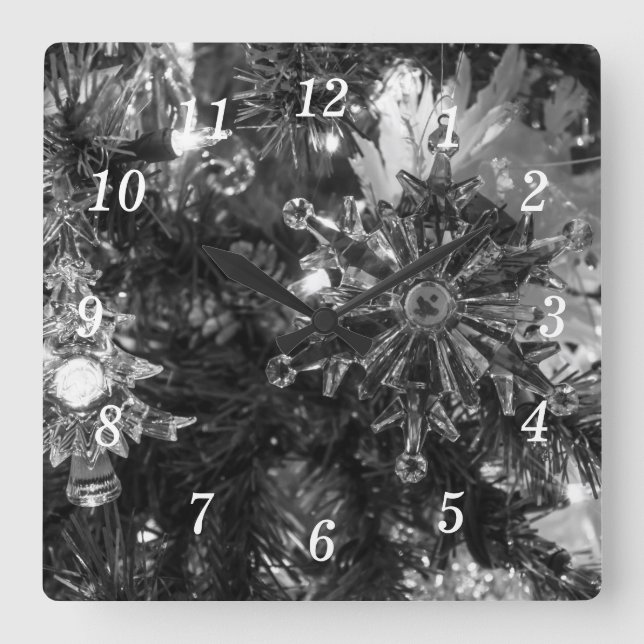 Holiday Ornaments Grayscale Wall Clock (Front)