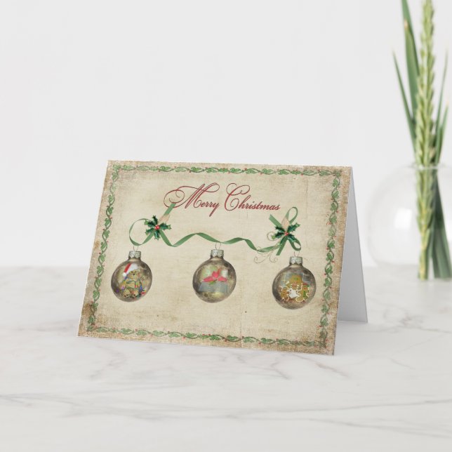 Holiday Ornaments with Green Ribbon Card (Front)