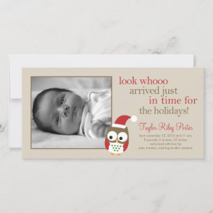 Holiday Owl Baby Birth Announcement