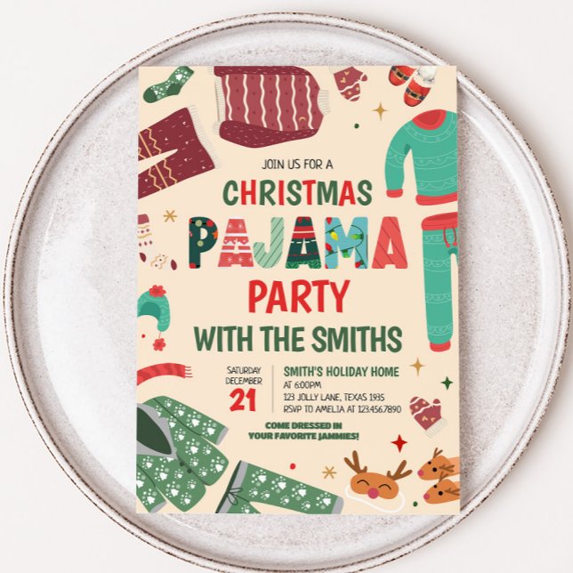 Holiday Pajama Slumber Christmas Party Invitation (Holiday Slumber Pajama Christmas Party Invitation)