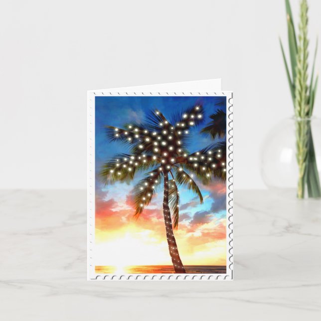 Holiday Palm Tree Lights at Sunset Card (Front)