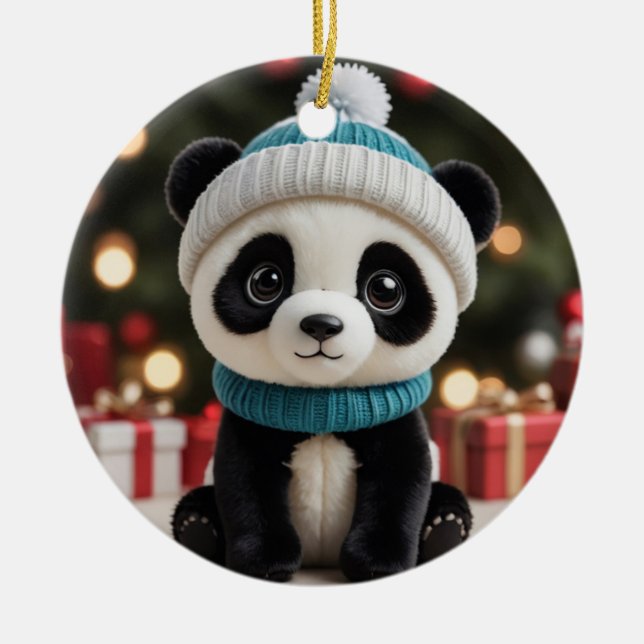Holiday Panda Ceramic Tree Decoration (Front)