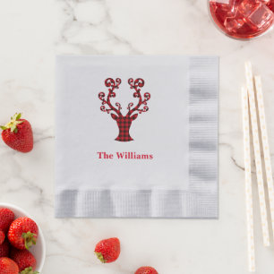 Holiday Paper Napkins-Plaid Deer Antlers Napkins