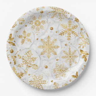 Holiday paper plate in gold and white