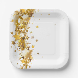 Holiday Paper Plates Gold Stars
