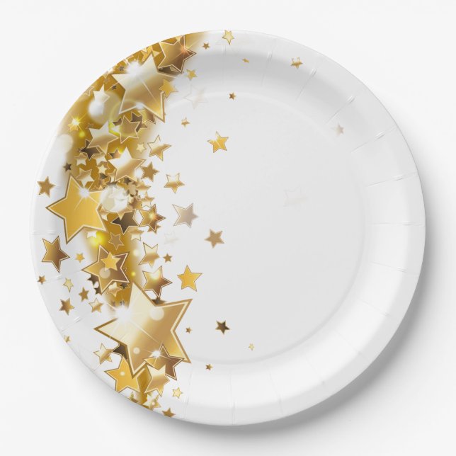 Holiday Paper Plates Gold Stars (Front)