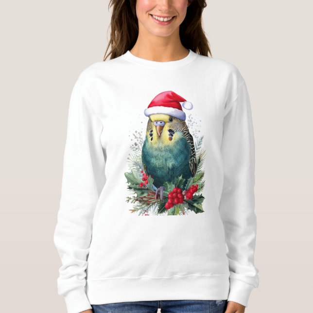 Holiday Parakeet in Santa Hat Sweatshirt (Front)