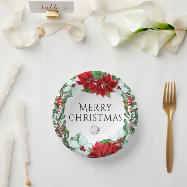 Holiday Party Add Logo Corporate Christmas Party Paper Plate (Wedding)