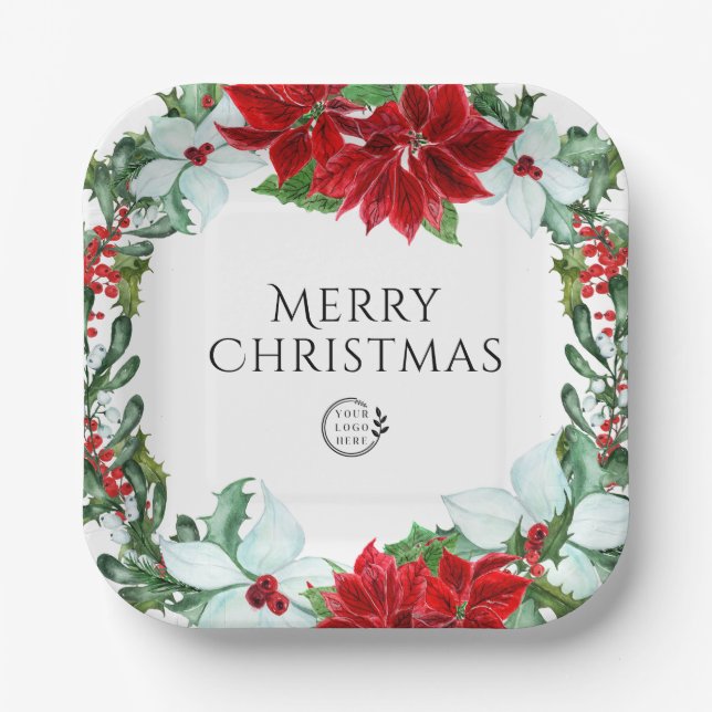 Holiday Party Add Logo Corporate Christmas Party Paper Plate (Front)