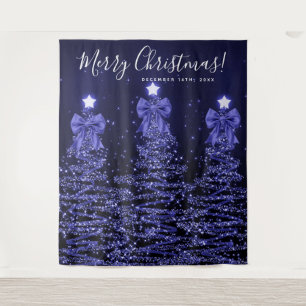 Holiday Party Backdrop Navy Blue Christmas Trees  Tapestry