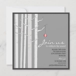 Holiday Party Birch Tree & Red Ornament Invitation