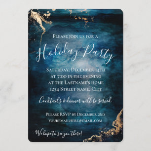 Holiday Party Blue & Gold Invitation