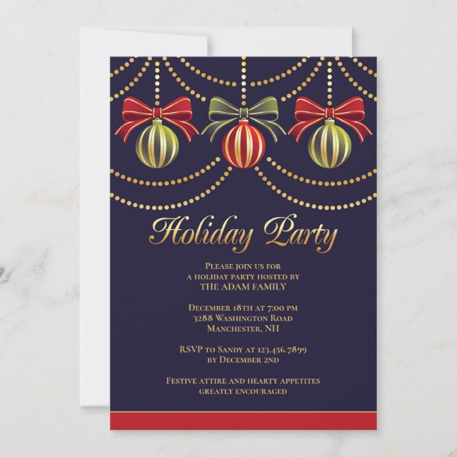 Holiday Party Christmas Ornaments Invitation (Front)