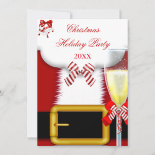 Holiday Party Christmas Santa Suit Champagne Invitation
