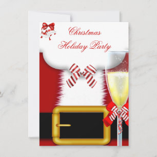Holiday Party Christmas Santa Suit Champagne Invitation