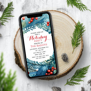 Holiday Party Elegant Christmas Floral Wreath Invitation