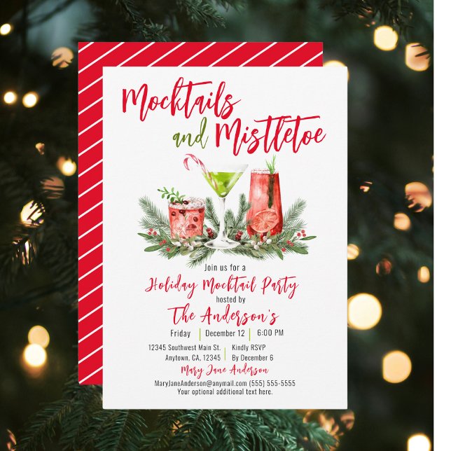 Holiday Party Festive Mocktails & Mistletoe  Invitation (Creator Uploaded)