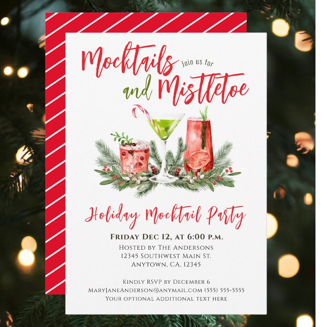 Holiday Party Festive Mocktails & Mistletoe Invitation (Creator Uploaded)