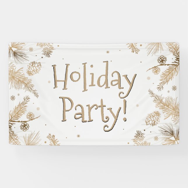 Holiday Party, Gold, Hanging Banner (Horizontal)