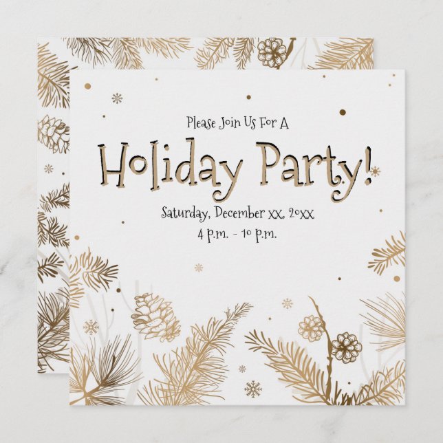 Holiday Party, Gold Pine Combs,  Invitation (Front/Back)
