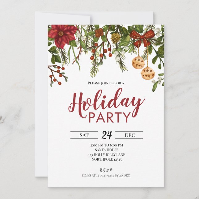 Holiday Party Invitation, Christmas Invite (Front)