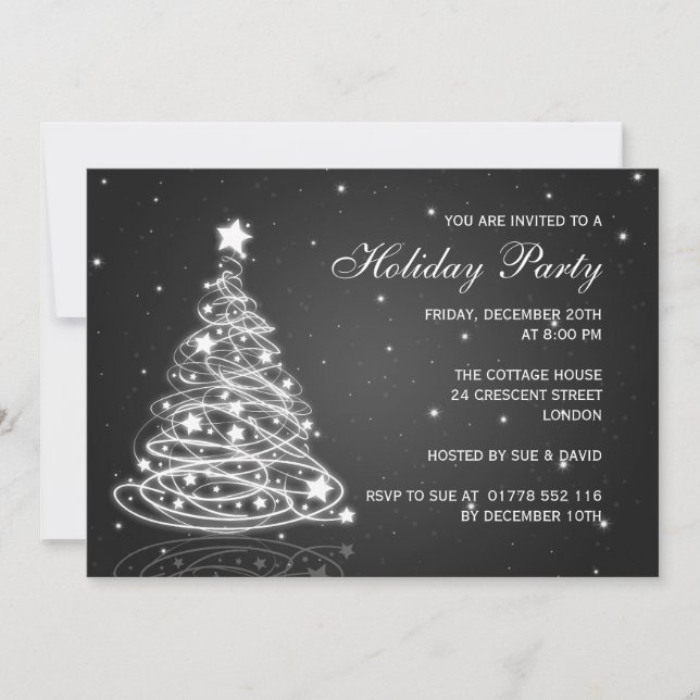 Holiday Party Invitation Christmas Tree Black (Front)