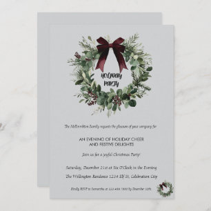 Holiday Party Invitation Elegant Christmas Wreath