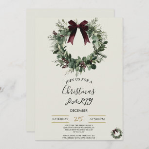 Holiday Party Invitation Elegant Christmas Wreath
