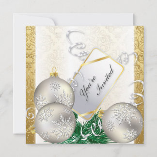 Holiday Party Invitation - Gold & Silver Ornaments