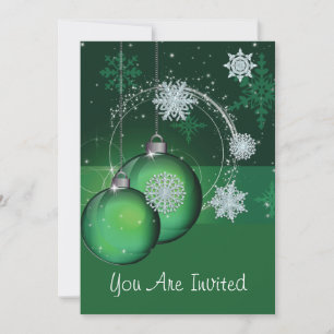 Holiday Party Invitation Green, ornament snowflake