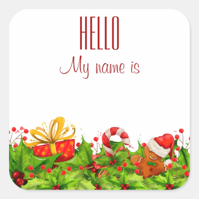Holiday Party Invitation HELLO name tags (Front)