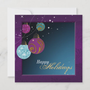 Holiday Party Invitation - Purple & Teal Ornaments