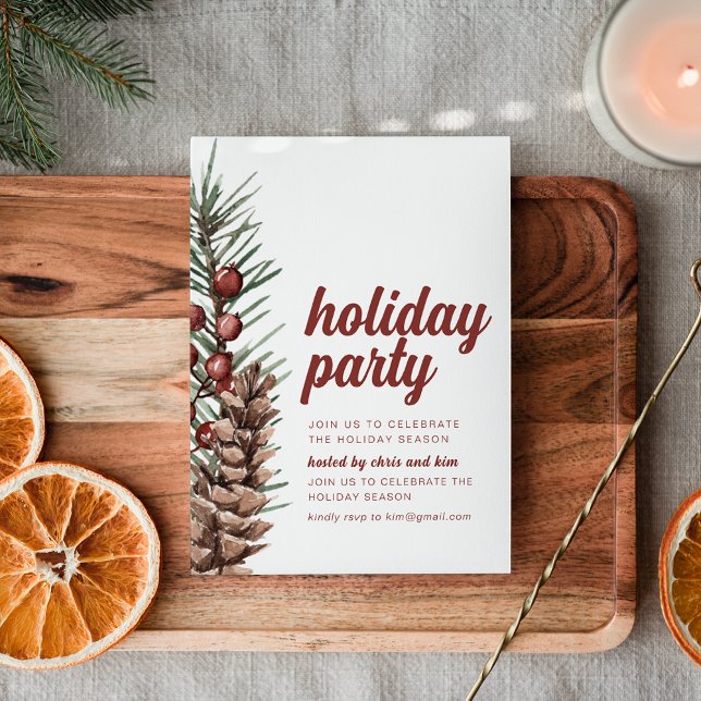 Holiday Party Invitation With Greens Berries (Creator Uploaded)