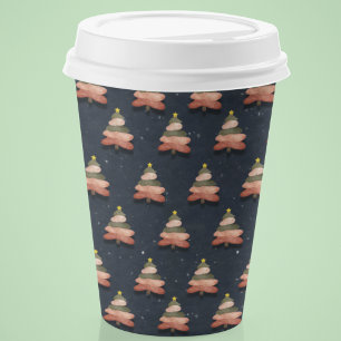 Holiday Party Midnight Blue Christmas Tree Design Paper Cups