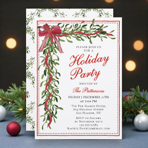 Holiday Party Mistletoe Bow Modern Christmas Party Invitation