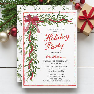 Holiday Party Mistletoe Bow Modern Christmas Party Invitation