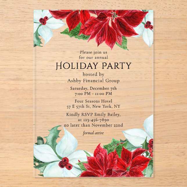 Holiday Party Modern Corporate Christmas Party Acrylic Invitations (Front)