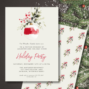 Holiday Party Modern Minimal Watercolor Ornament  Card